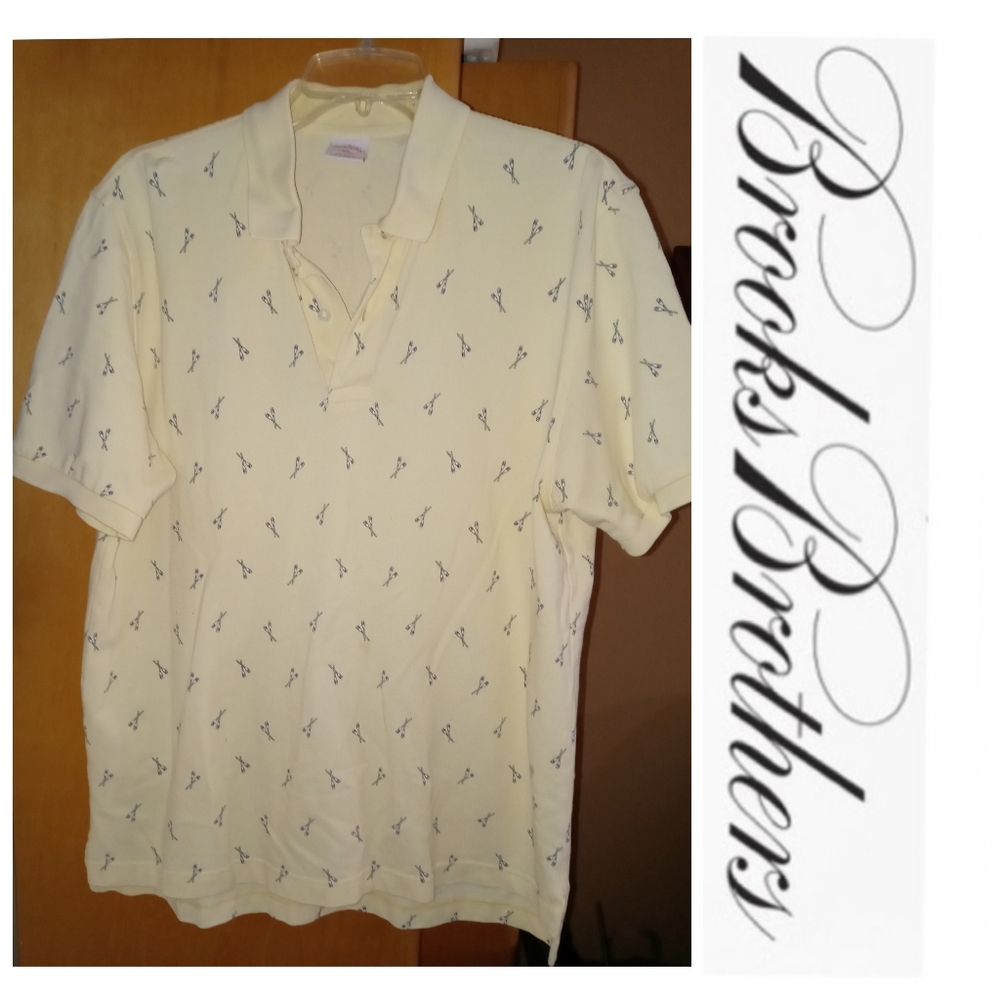 Brooks Brothers Novelty Print Yellow Paddle Graphics Short Sleeve Polo Size Med●